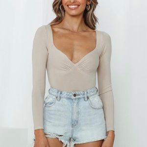 Hello Molly Feeling Slighted Bodysuit in Beige